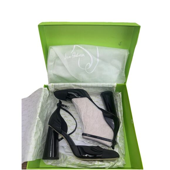 Sam Edelman Womens 9.5 Black Patent Heels Cristine Ankle Strap Closed NEW - Picture 3 of 9